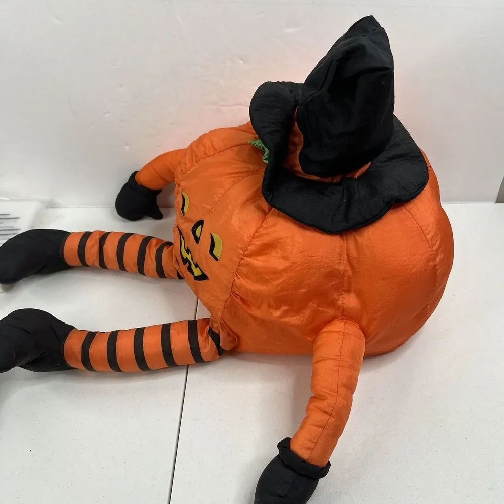 Vtg International‎ Large Pumpkin WitchSilver Halloween  Shelf Sitter Plush Decor